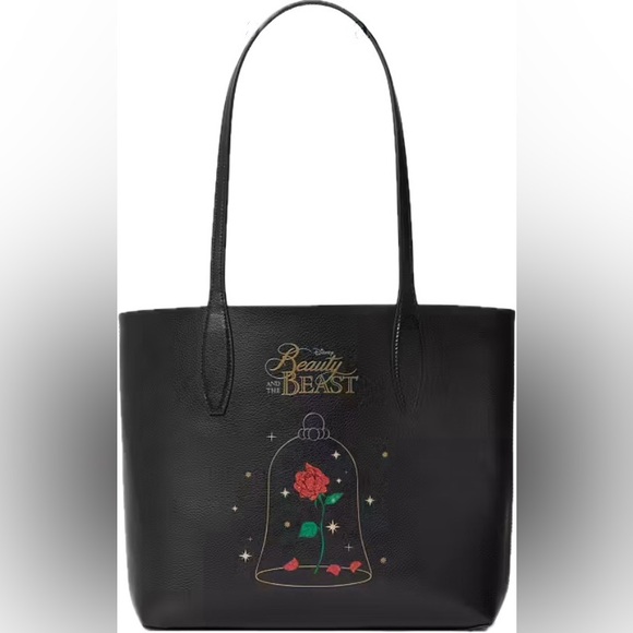 DISNEY X KATE SPADE BEAUTY AND THE BEAST REVERSIBLE LEATHER TOTE BAG w/WRISTLET! - Picture 3 of 7